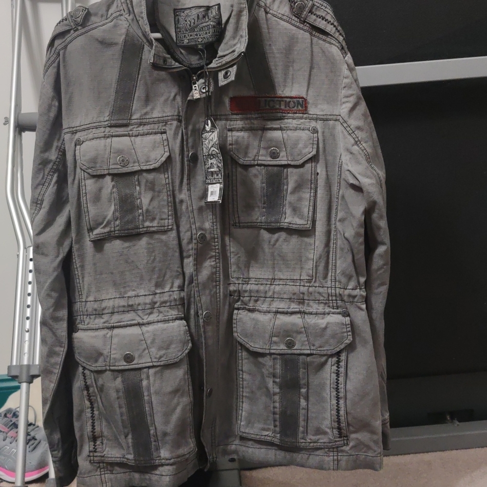 Affliction Fast & Loud 110OW183 Eagle Military Mens Parka Jacket Charcoal Grey